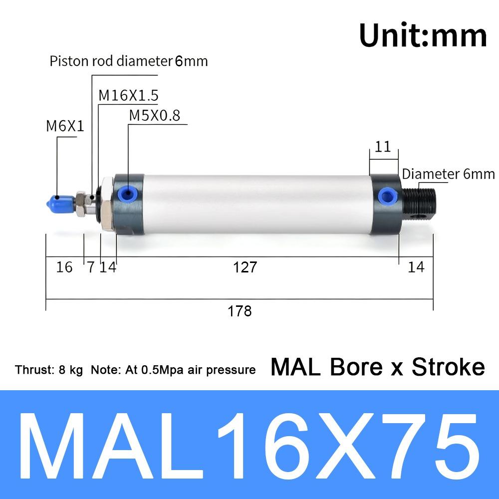 1Pcs 16/20/25/32/40mm Cylind Bore Pneumatic Air Cylinder Double Compressed 25/50/75/100mm Strok MAL Cylinder Aluminum Alloy