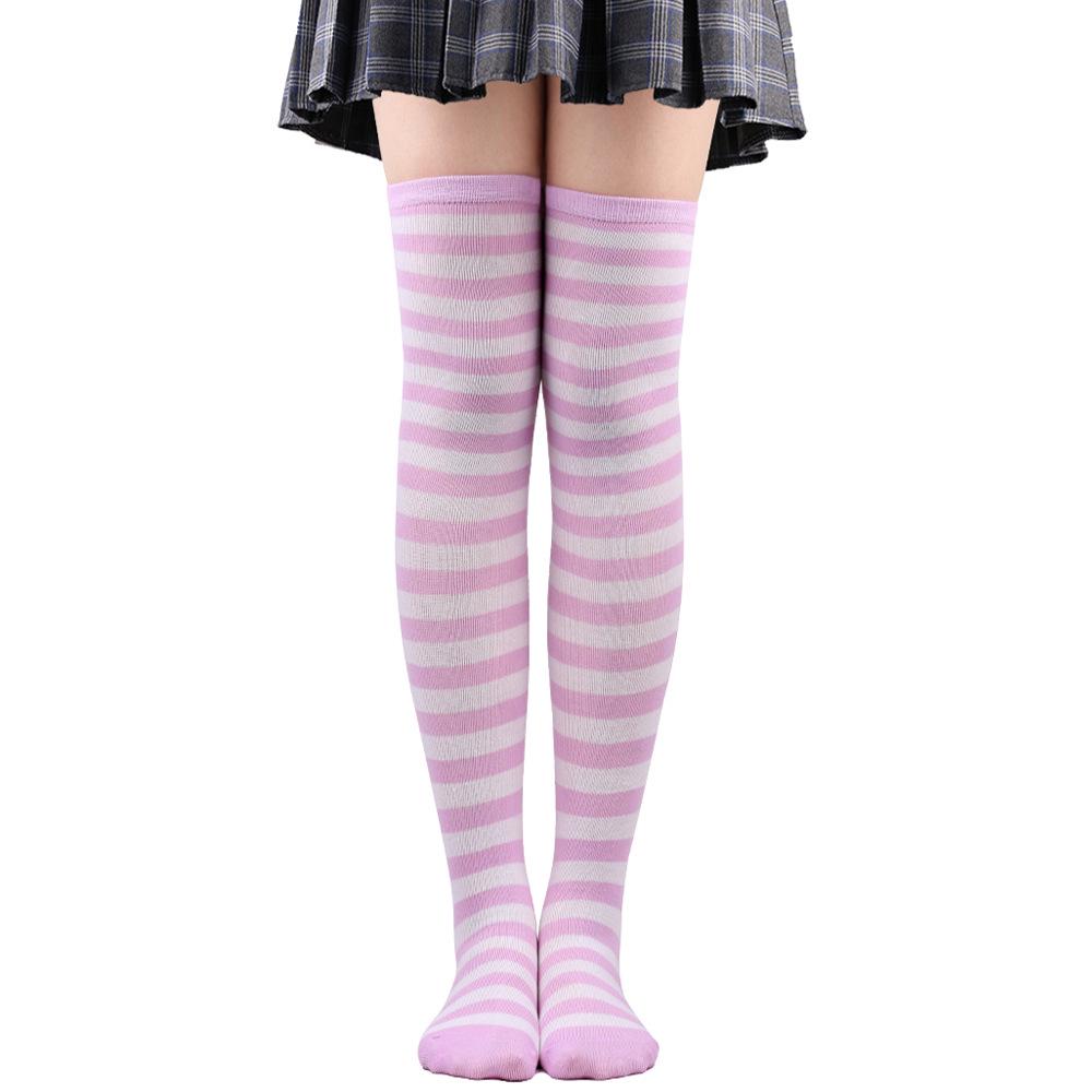 Women's Zebra Striped Thigh-High Socks: Japanese & Korean Style Over-the-Knee Halloween Cosplay Performance.