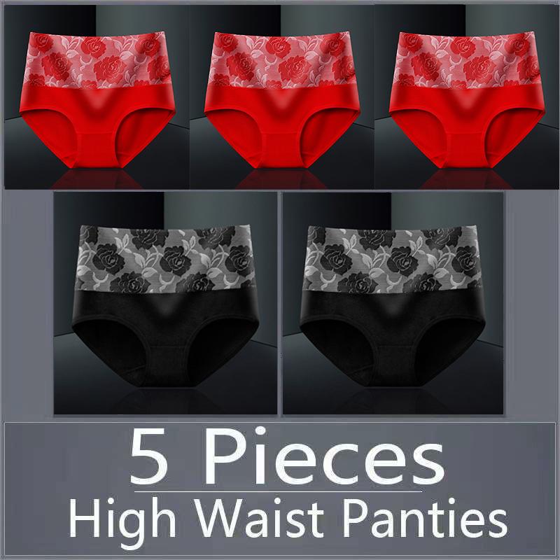 5pcs Women's Panties Pure Cotton Breathable High Waisted Panties Women's Plus Size Underwear