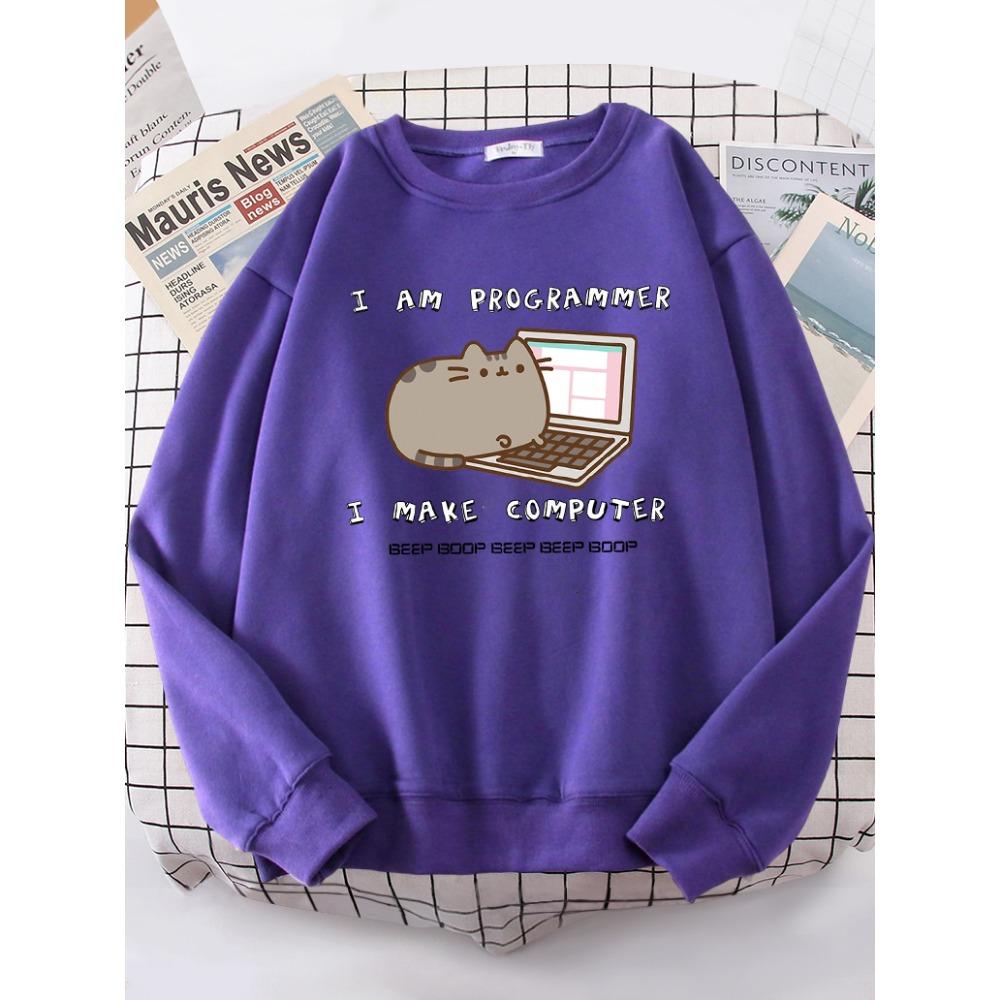 I Am Programmer I Make Computer Funny Cat Women Hoody Korean Fashion Sweatshirt Street Casual Clothes Hipster Loose Sportswear