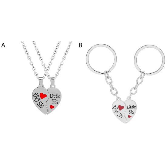 2 Set Sister Necklace Heart Shape Durable Stainless Cute Key Ring