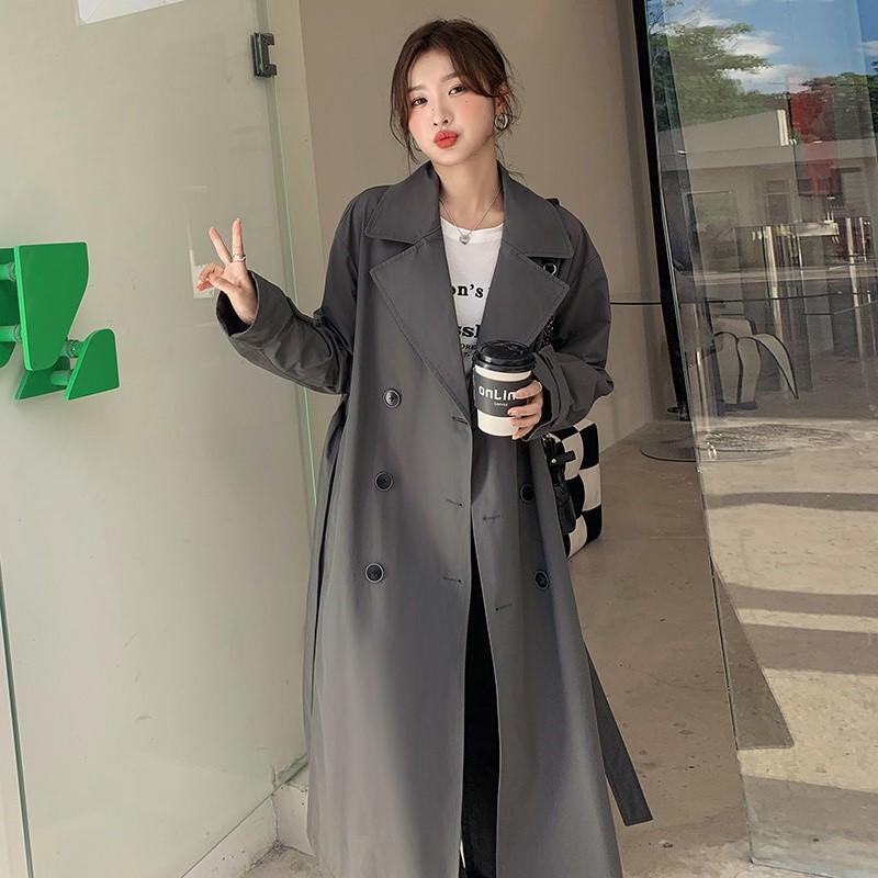 

2024 Women s Temperament Dark Gray Double-Breasted Long Trench Coat S сірий колір