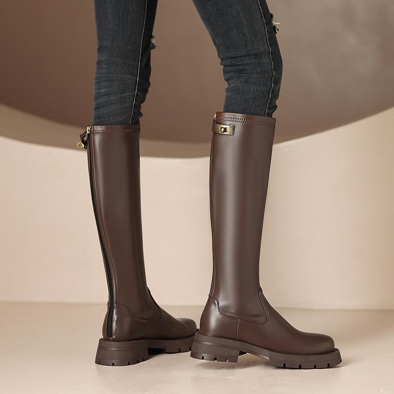 Autumn and Winter Women's High Boots Thick-soled Non-slip Medium-heeled Women's Boots New Large-size Round Head Square-heeled Boots Korean Versio