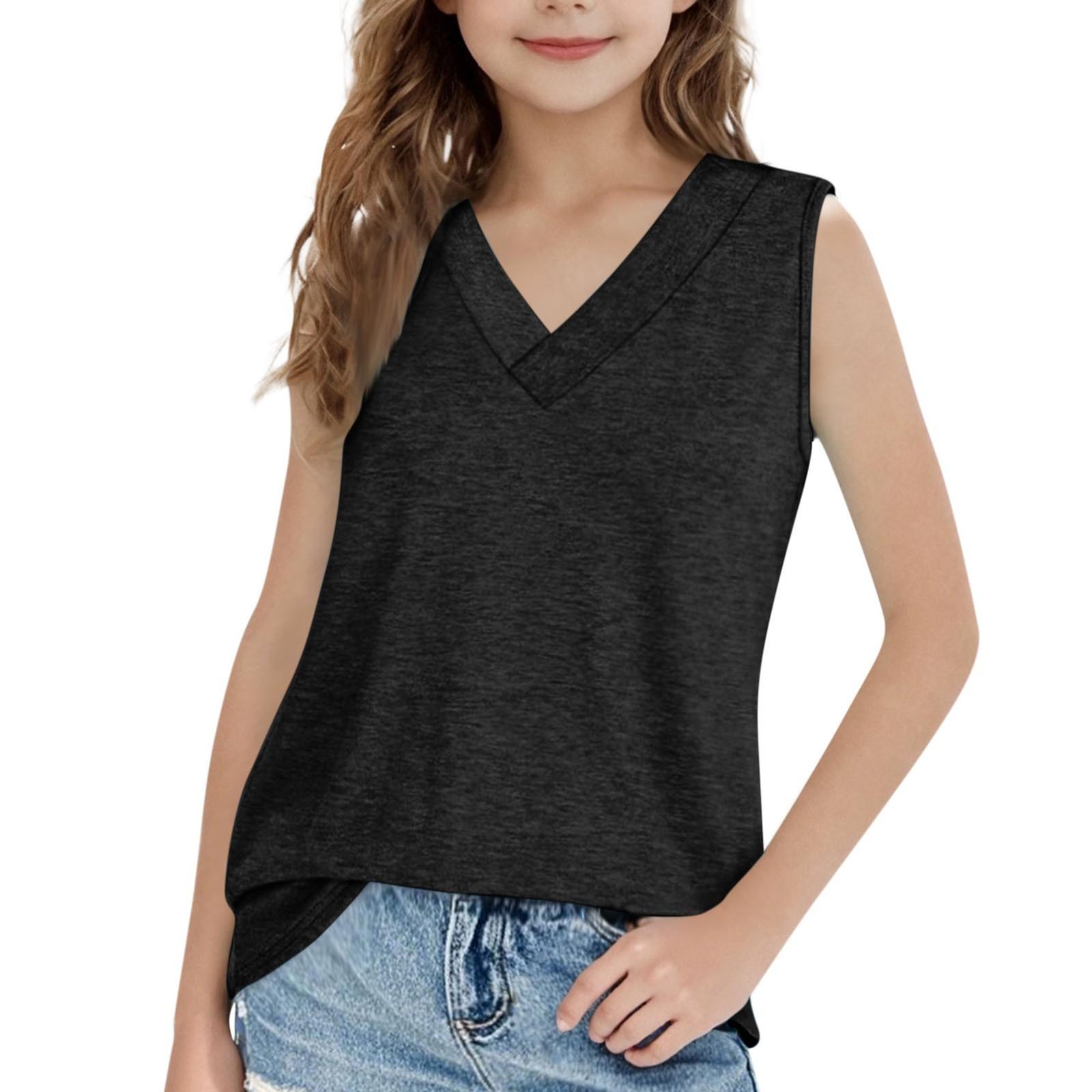 

Girls Sleeveless V-Neck Tee - Summer Cotton Tank Top 120 чорний