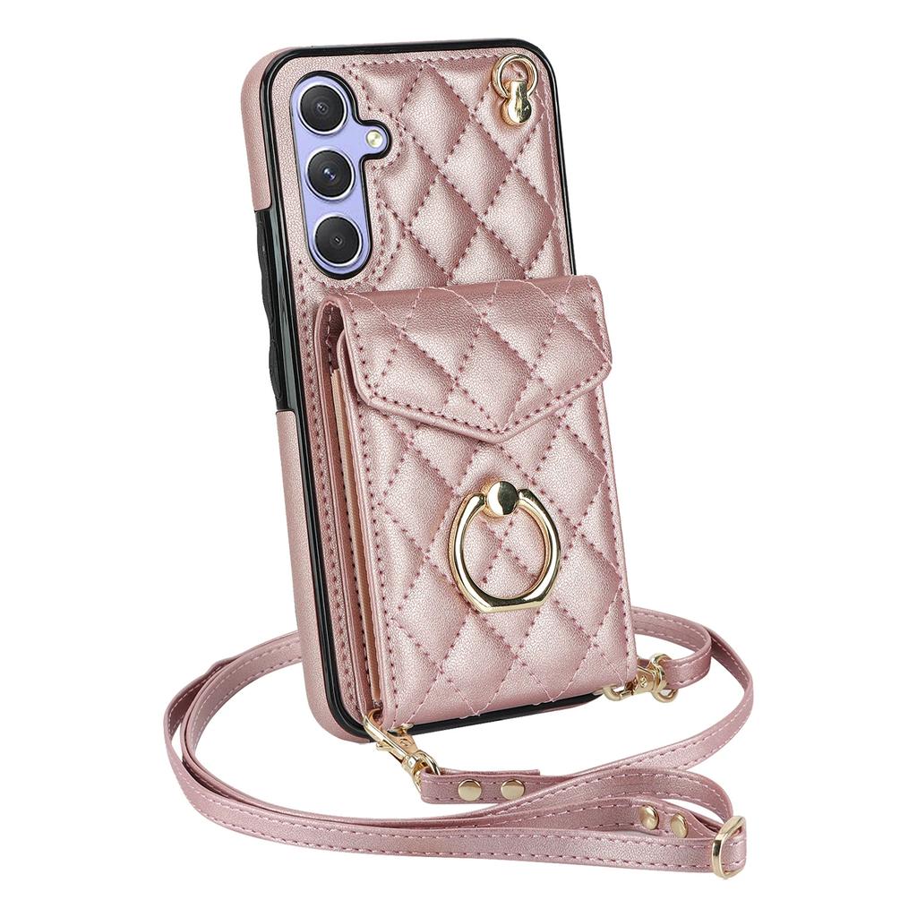 Portafoglio in Pelle a Tracolla Slot Carte Anello Custodia per Telefono per Samsung Galaxy S23 S24 Ultra S22 S21 FE S20 A55 A54 A14 Note20 Copertura Borsa
