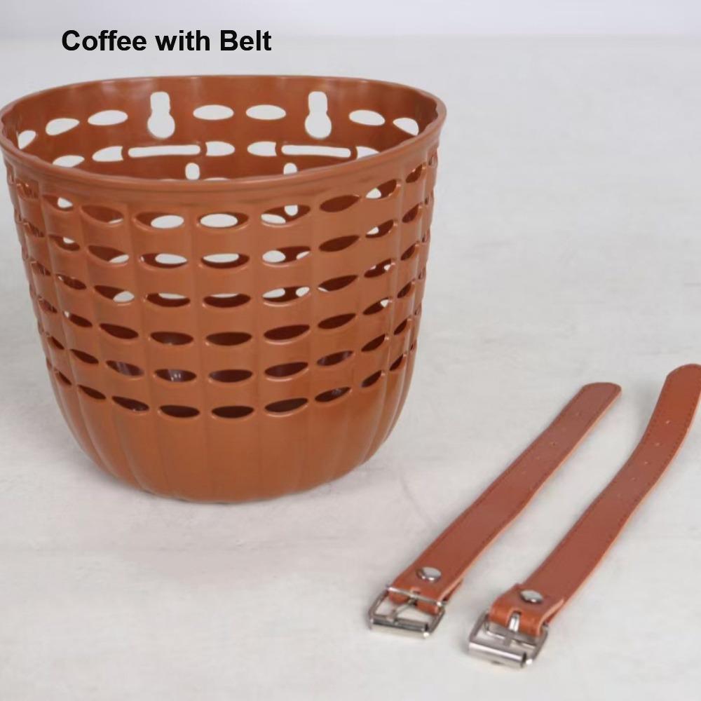Adjustable Strap Bike Basket Retro Woven Plastic Front Riding Basket 7 Styles Durable Front Handle Carrier
