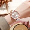Fashionable Women's Watch with Simple Roman Dial, Quartz Watch, Women's Leather Strap Watch Necklace Earrings Ring Set