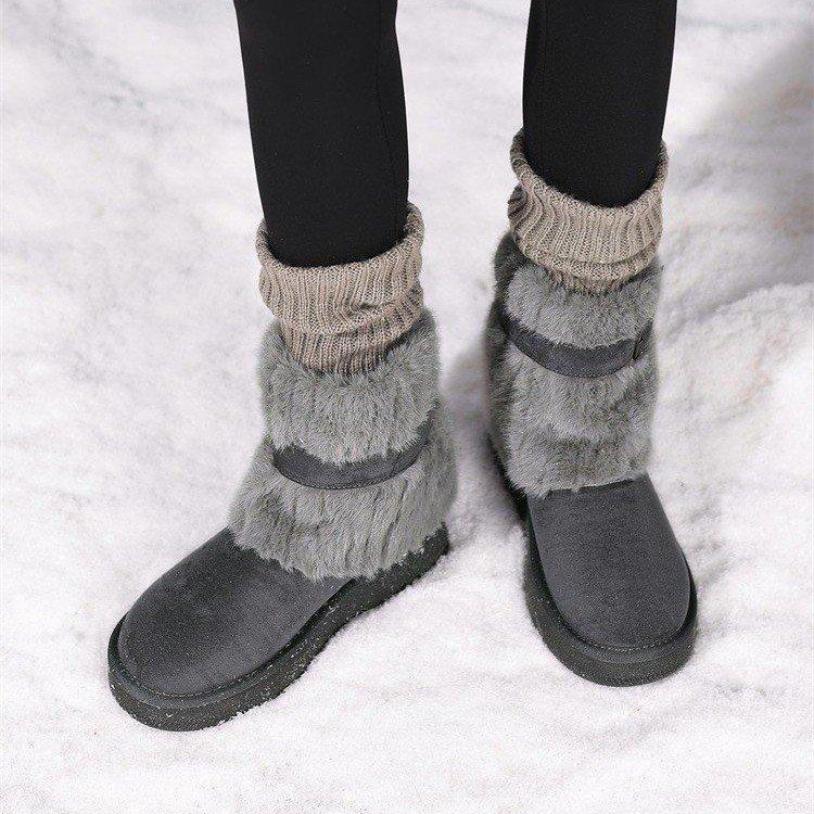 

Women s Belt Buckle Large Size Soft Sole Winter Warm Fur Snow Boots Padded Lined Ankle Boots Non-Slip Hiking Casual Sports Cotton Boots 42 серый