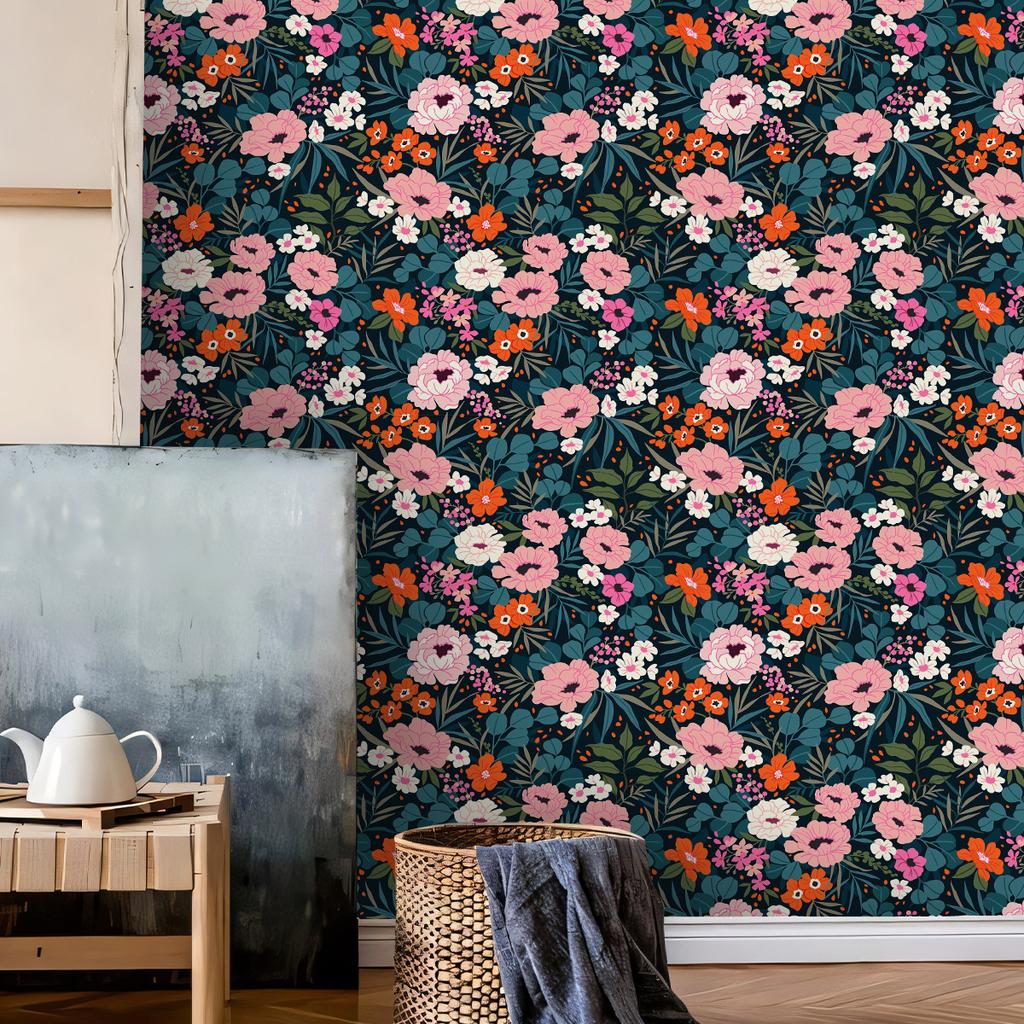 Thickened Wallpaper Self-Adhesive High-End Wall Decoration Flower Green Plant Wall Sticker Room Decoration