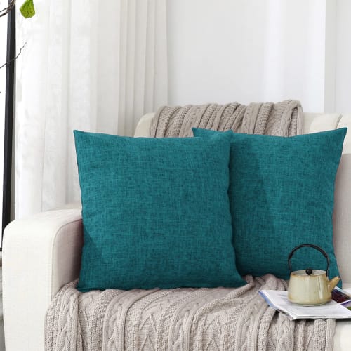 Silky Bunny Cushion Covers, 50x50cm, Nordic Style, Linen Texture, Sofa Back Covers, Solid Color, Hidden Zipper, Decorative Pillow Covers, Light Blue,