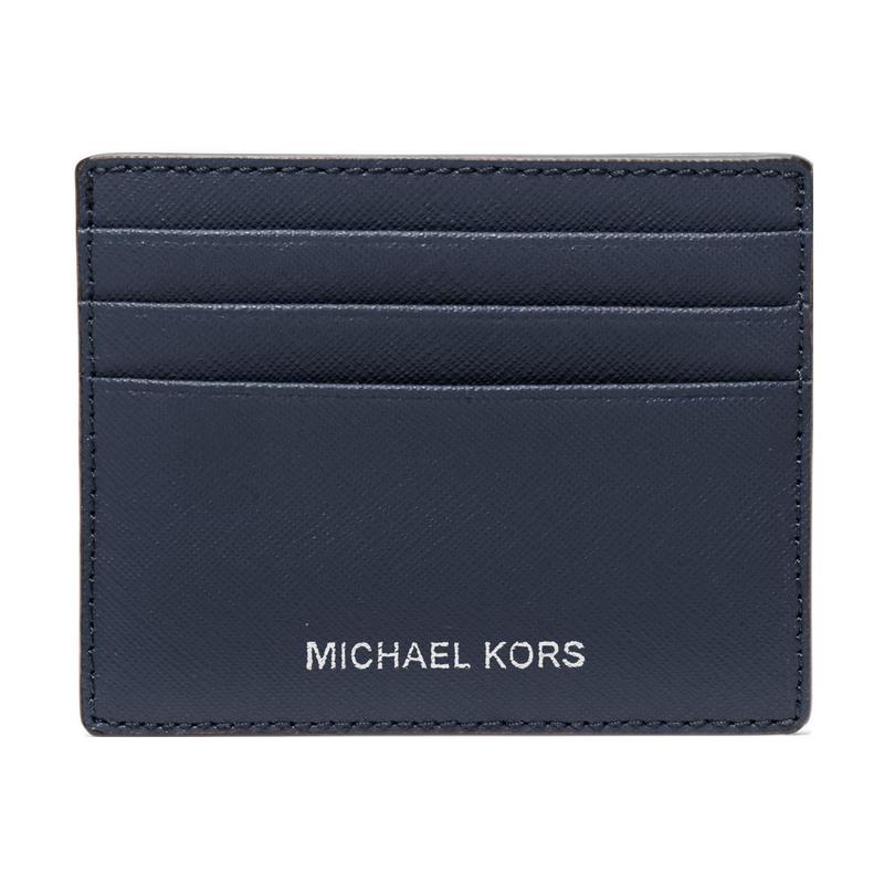 Michael Kors Varick Short Multi-card Slot Cowhide Wallet Card Holder Men's Black/navy Blue Navy Blue