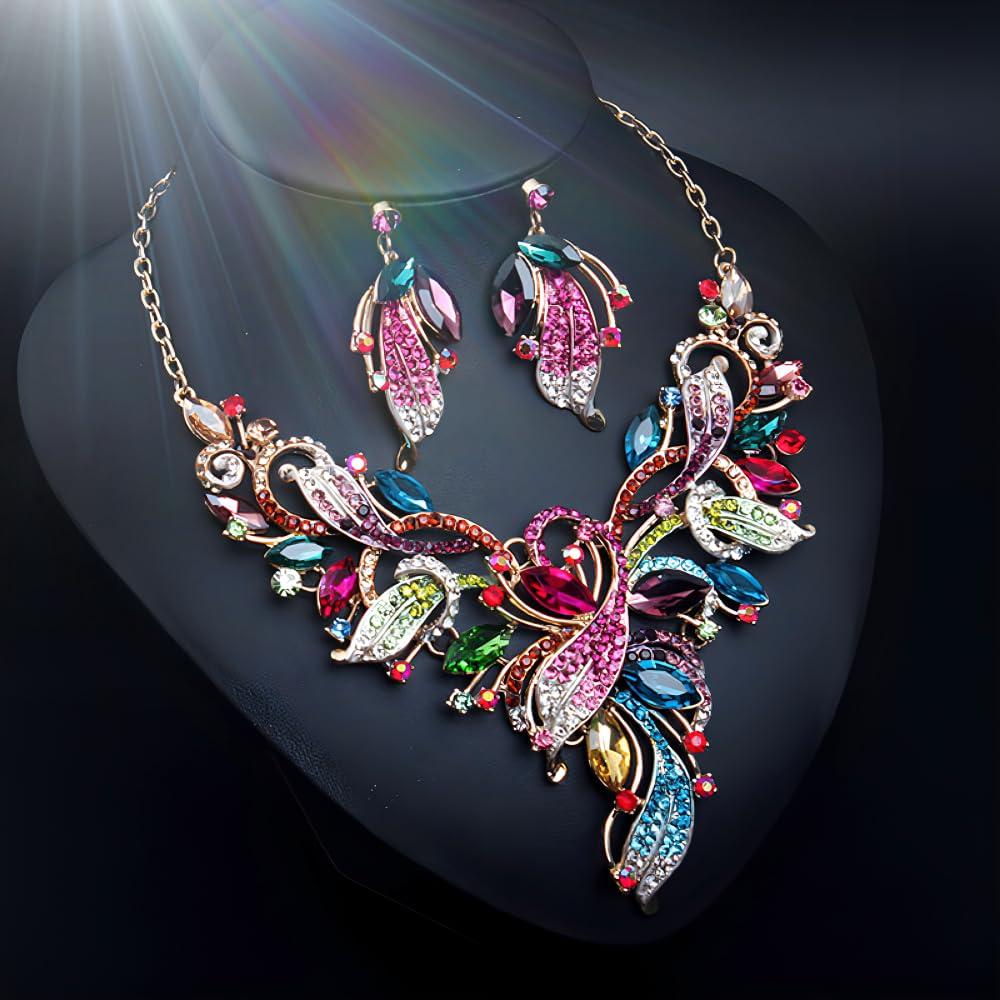 [KK Solis] Necklace and Earrings Set for Women, Luxurious Crystal, for Stage Performances, Concerts, Weddings, Recitals, Ballroom Dance Costumes,