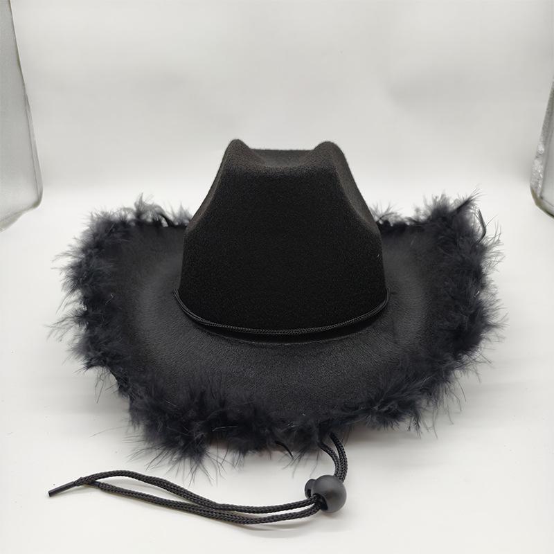 Children's Pink & White Feather Trim Denim Hat