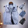 Spring Autumn New Fashion Men's Casual Turn-down Collar Sleeveless Jean Jacket Washed Vintage Muti Pocket Denim Jacket Vest Coat