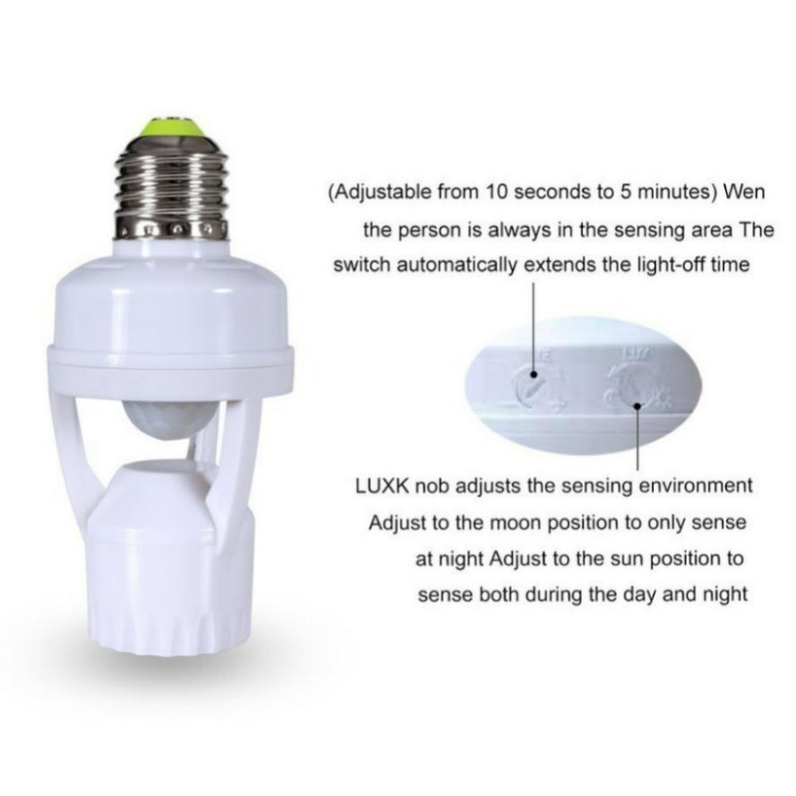 RnnTuu 360 Degrees PIR Human Induction Motion Sensor LED Night Lamp Socket E27 Base AC 110V-220V Delay Time Adjustable Switch