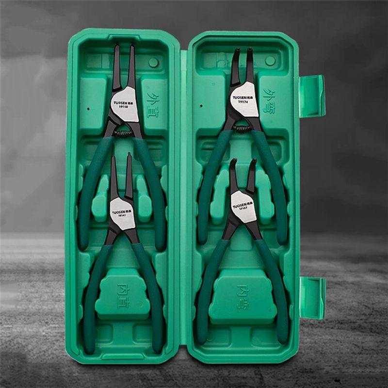 ABUL-TUOSEN 4Pcs Circlip Pliers Set 7Inch Long Nose Plier Staight Bent Plier Inner Outer Retaining Snap Ring Remover Tool