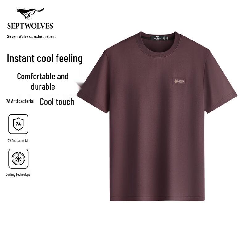 Septwolves Men s Cool Touch Round Neck Short-Sleeve T-Shirt 175/92A пурпурно красный