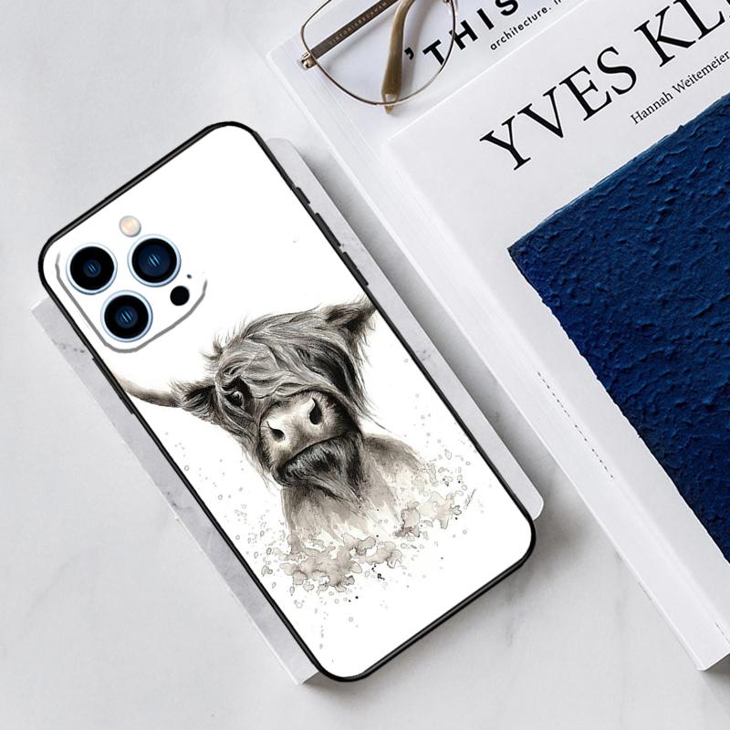Highland Cow Scottish Art Phone Case For iPhone 14 13 11 12 Pro Max Mini XR XS X 7 8 Plus 15 16 Pro Max Cover
