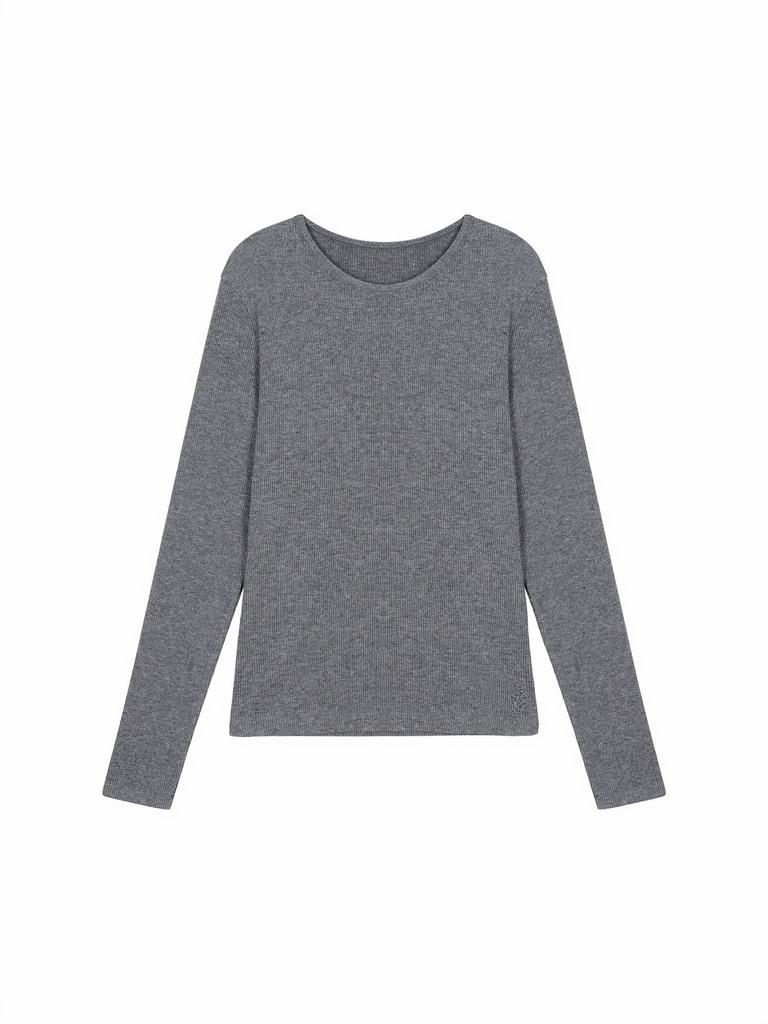 Micheumicheu Mono Ribbed Simple T-Shirt [Gray]