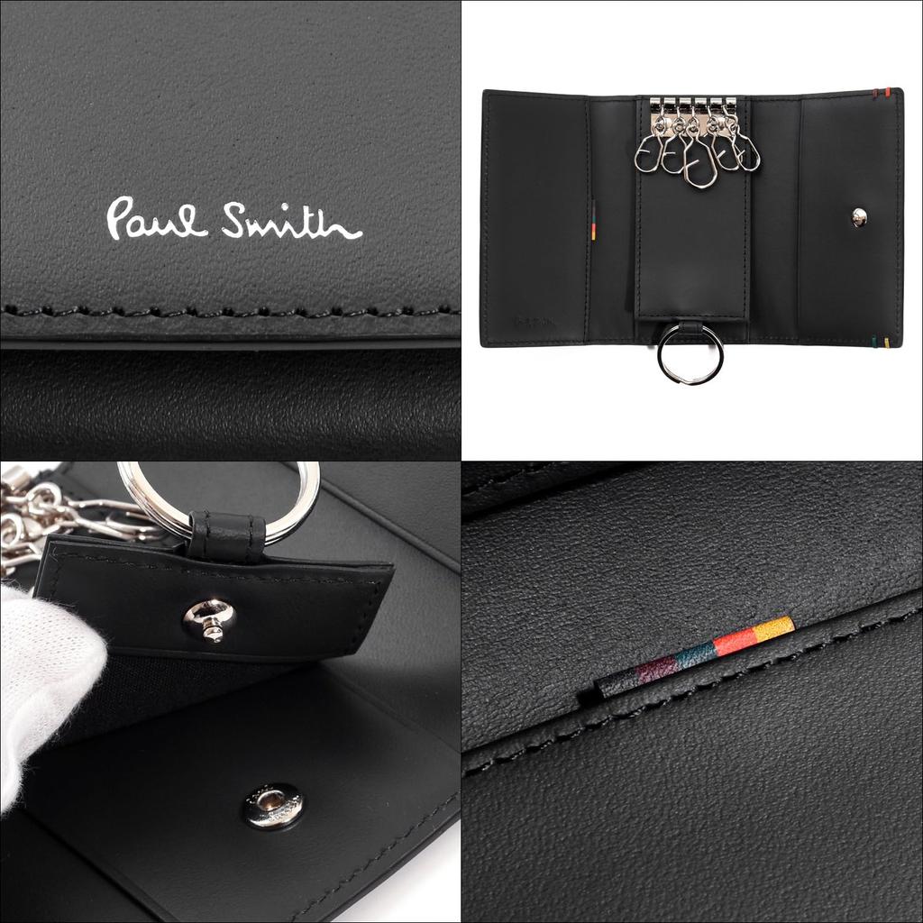 Paul Smith Highlight Stitch SS24 Key Case, 5-Ring Leather, Cowhide Leather, 813006 P851 (No Engraving, Black) [Used]