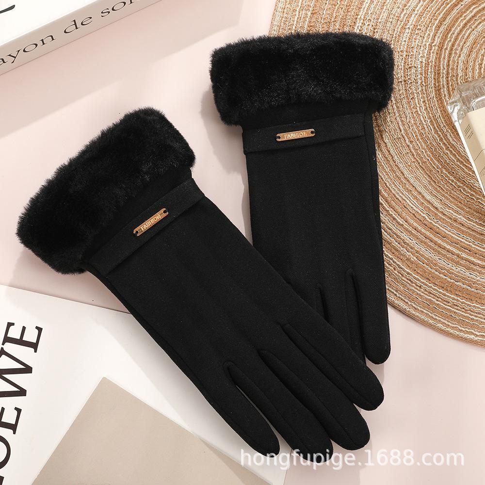 Warm gloves Three-line rabbit velvet men's and women's fashion cold-proof velvet outdoor cycling autumn and winter gloves