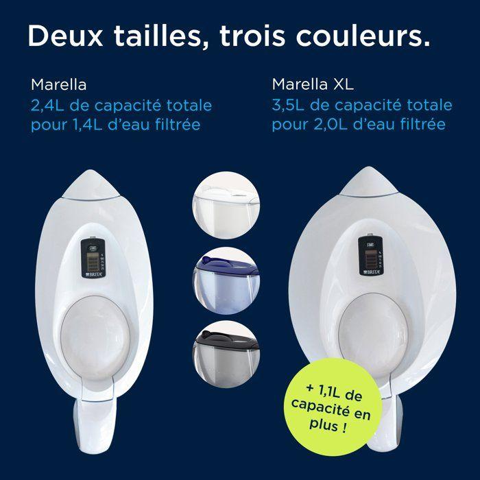 Carafe filtrante BRITA - Marella Blanche - Capacité 2,4L dont 1,4L d'eau filtrée - 1 Cartouche Maxtra Pro All-In-1 incluse