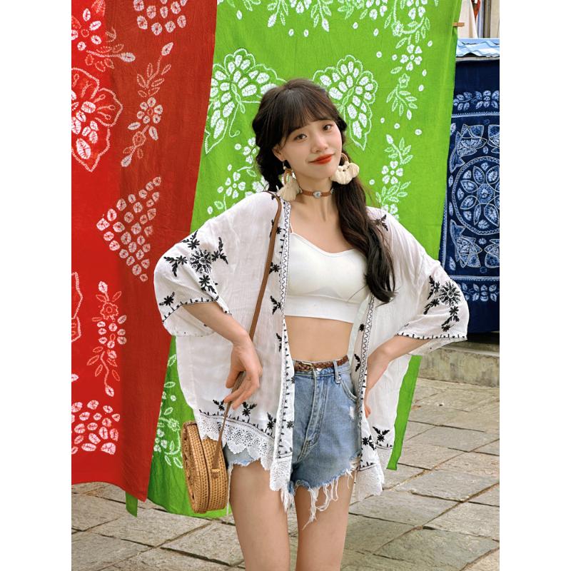 

DIMANAF 2023 Женский летний солнцезащитный крем Тонкое пальто в этническом стиле Вышитый короткий топ Тонкое шоу Тонкие облегающие элегантные топы