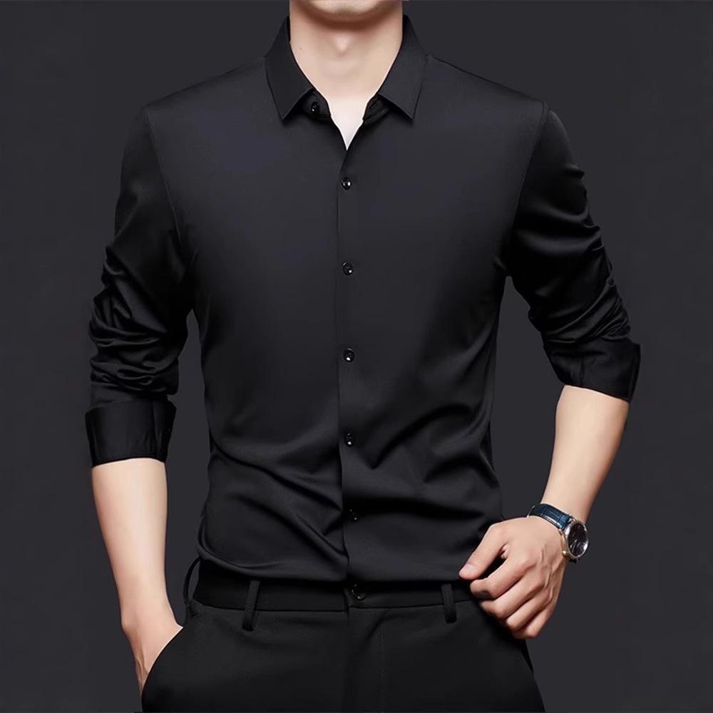 Men's Solid Color Long Sleeve Button Down Shirt Casual Slim Fit Turndown Collar Shirt