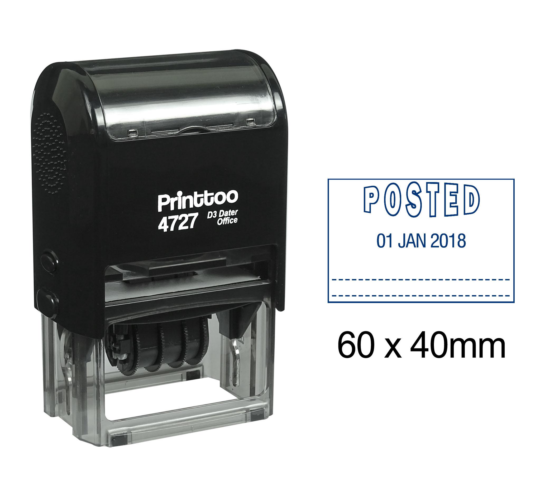 

Printtoo Self Inking Dater Stamp With Posted Text Office Stationery Date Rubber 60 mm x 40 mm.(Approx) синій