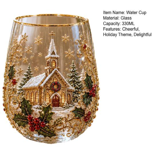 Bicchieri Unici per Feste di Natale 330ML Bicchiere d'Acqua in Vetro, Motivo Ghirlanda/Babbo Natale/Alce/Calze/Pupazzo di Neve Vetro Festivo Edizione Limitata Regalo
