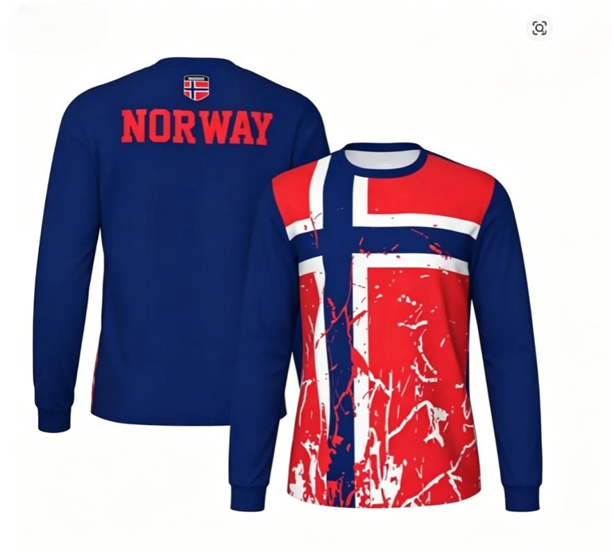 2026 Norway Pattern 3D Printed Sports Football Men's Long Sleeve Outdoor Sports Breathable Quick Drying Fashionable Versatile
