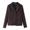 V-Neck Solid Color Jacket Womens Casual Long Sleeve Faux Suede Blazer Daily Wear