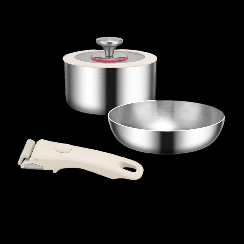 Triceratops 2-Piece Stainless Steel Cookware Set with Detachable Handle