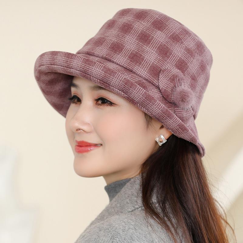 

Осенне-зимняя шапка для отдыха пожилых людей среднего возраста, шерстяная квадратная женская шапка, теплая ветрозащитная шапка с закатанным краем One size