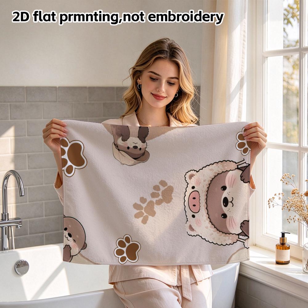 Cute Otter Print Bath Towel, Soft Absorbent Quick Dry Shower Towel, Kawaii Cartoon Otter Paw Pattern Towel for Kids And Adults