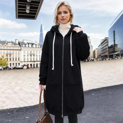 Yousheng mikina na zip pro ženy, nadměrná fleecová dlouhá tunika s kapucí, podzim/zima, ležérní kabát se stahovací šňůrkou a kapsami