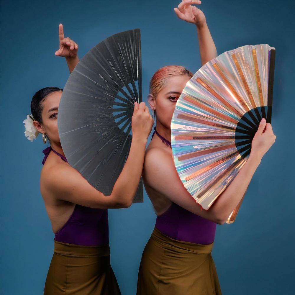 Ten Inch Bamboo Fan Foldable Lightweight Glitter Hand Fan Stage Performance Dance PVC Kung Fu Folding Fan