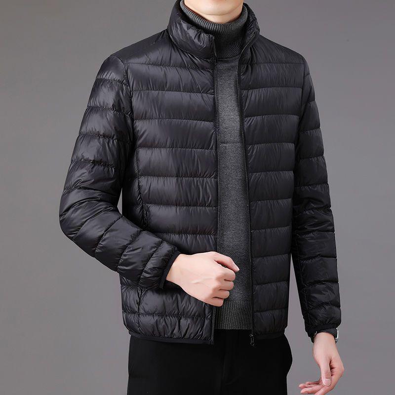 Herren Daunenjacke Slim: Kurz, Stehkragen, mit Kapuze, für Herbst und Winter