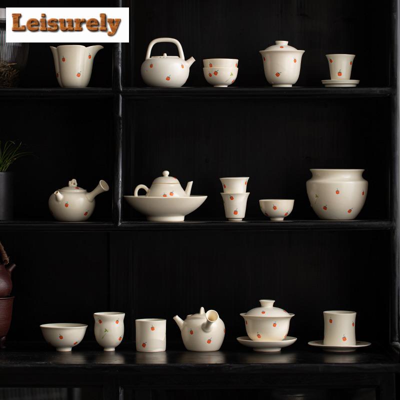 150ml Antique Soda Glaze Gaiwan Boutique Persimmon Ruyi Tea Tureen Tea Making Cover Bowl Chinese Tea Set Accessories Decoration