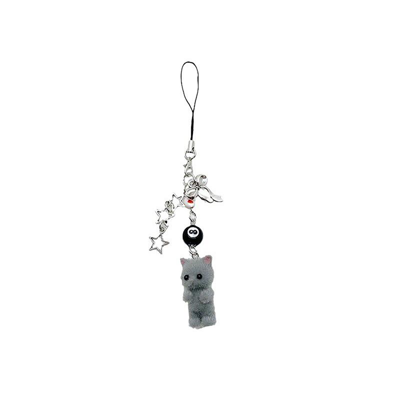 Sweet Flocking Cat Phone Chain Y2k Furry Kitten Key Chain Earphone Case Hanging Rope Anti-Lost Lanyard Bag Decor