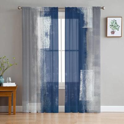 Blue Gray Abstract Art Texture Voile Sheer Curtains Living Room Window Chiffon Tulle Curtain Kitchen Bedroom Drapes Home Decor