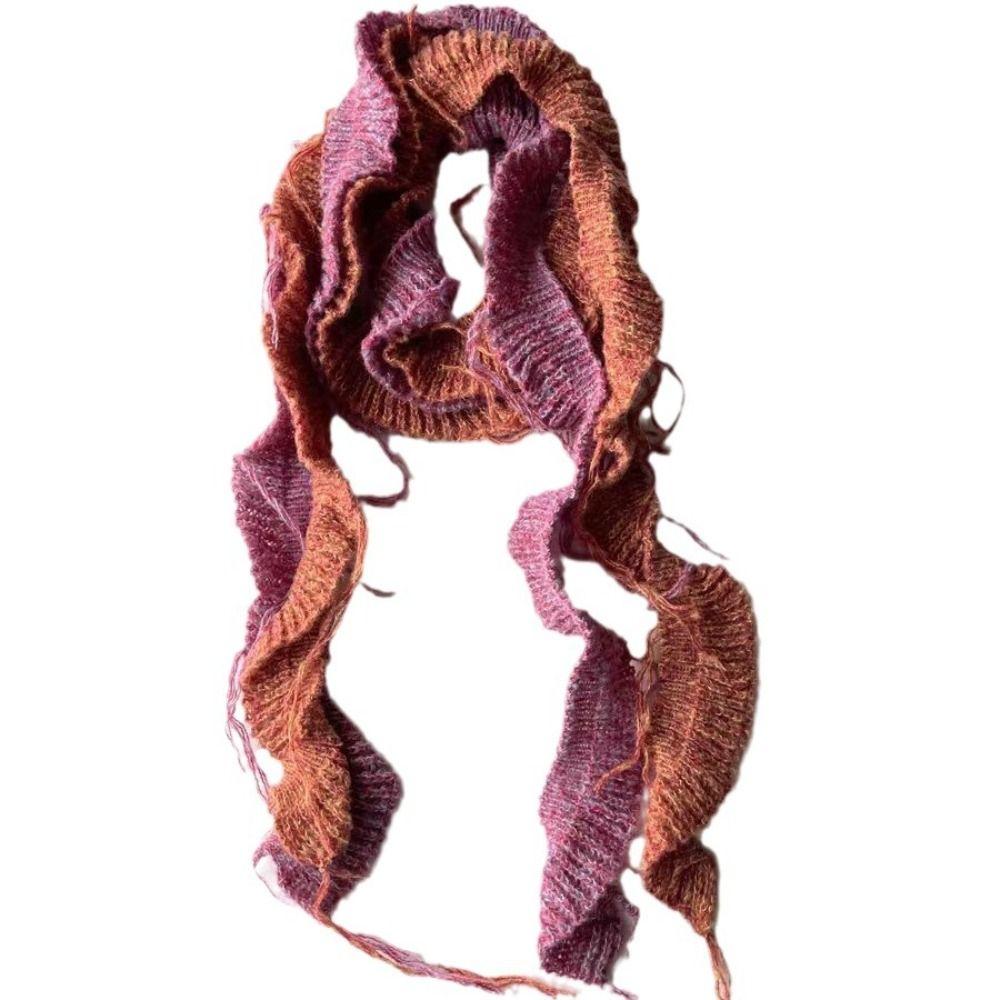 Solid Color Knitted Scarf Irregular Long Narrow Scarves All-match Ruffle Shawl  Streetwear