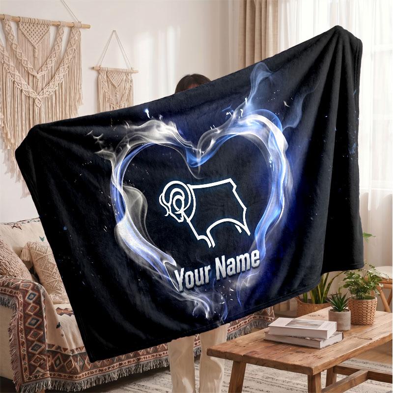 Derby County Personalisierte Fleecedecke Mit Fußballlogo, Individueller Name Text Weiche Warme Wohndecke