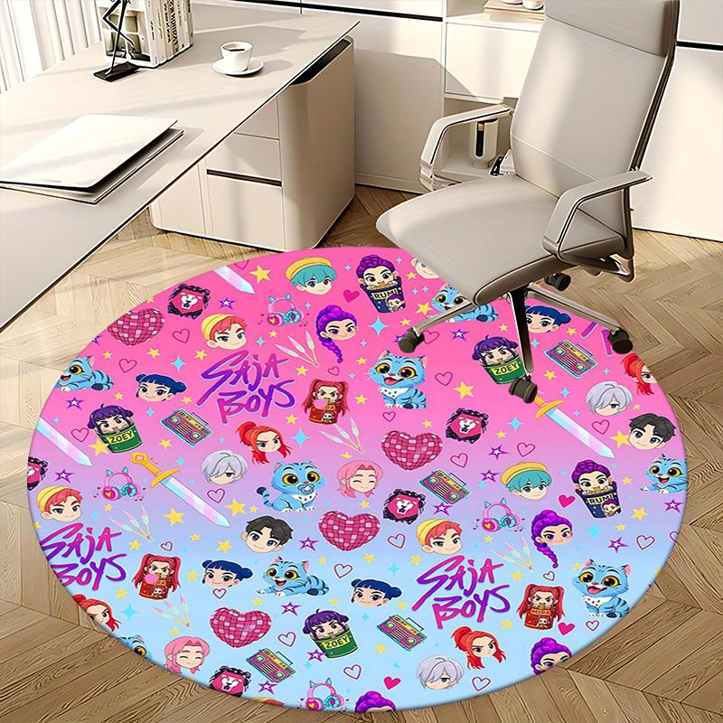 1pc Anime Cartoon Design Round Carpet Office Chair Mat, NonSlip Rug for Home Decor, Seasonal Gift, Suitable for Office, Living Room