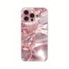 3D Water Ripple Pattern Pink Metallic Paint Glass Hard Phone Case For iPhone 17 16 15 14 13 12 11 Pro Max Plus 16E 17Air Cover