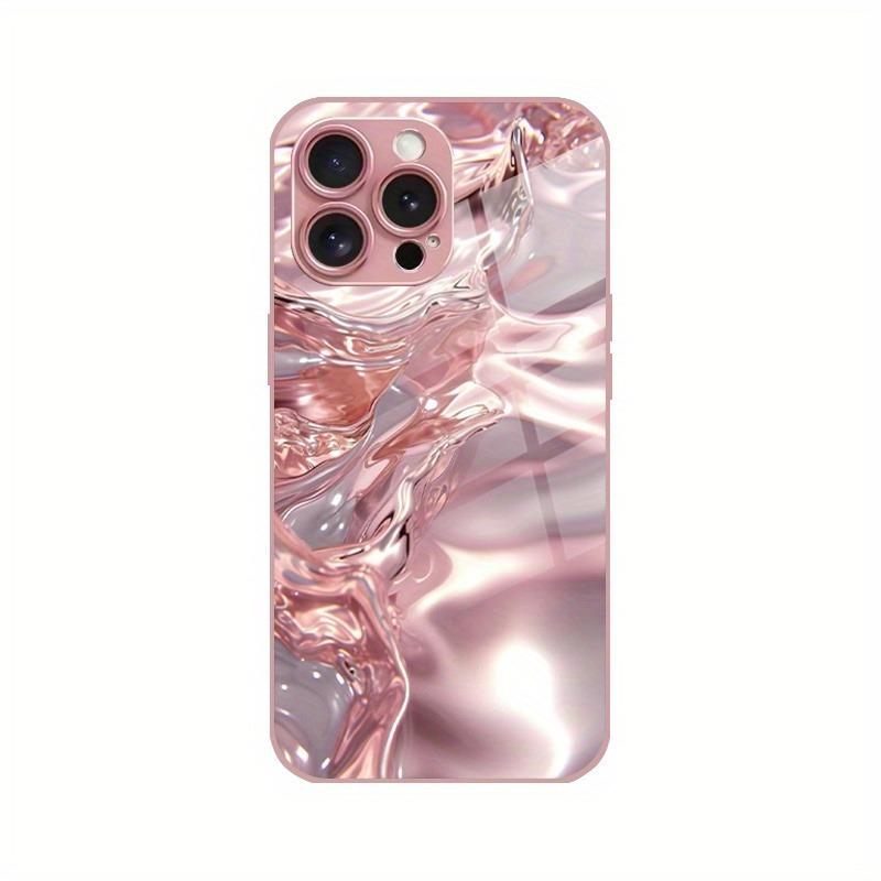 3D Water Ripple Pattern Pink Metallic Paint Glass Hard Phone Case For iPhone 17 16 15 14 13 12 11 Pro Max Plus 16E 17Air Cover