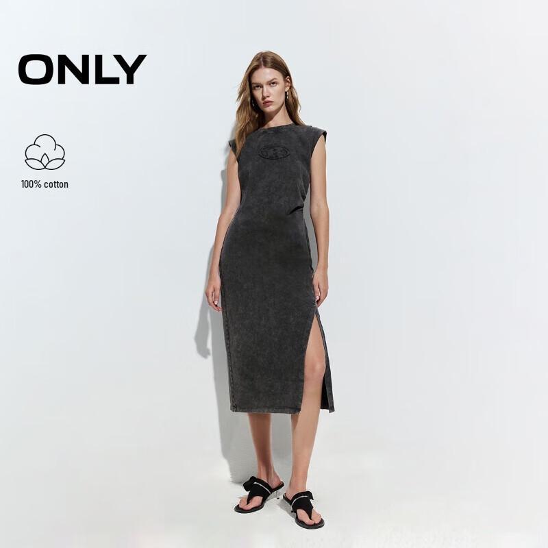 ONLY 2025 Summer Brushed Embroidered Slit Midi Dress L