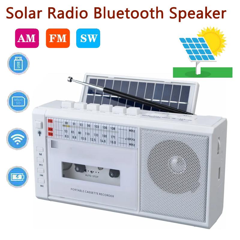 Solární Nabíjecí Magnetofon Walkman Přehrávač Hudby FM Rádio USB /TF Přepisovací Magnetofon Rádio Dětské Učení Angličtiny