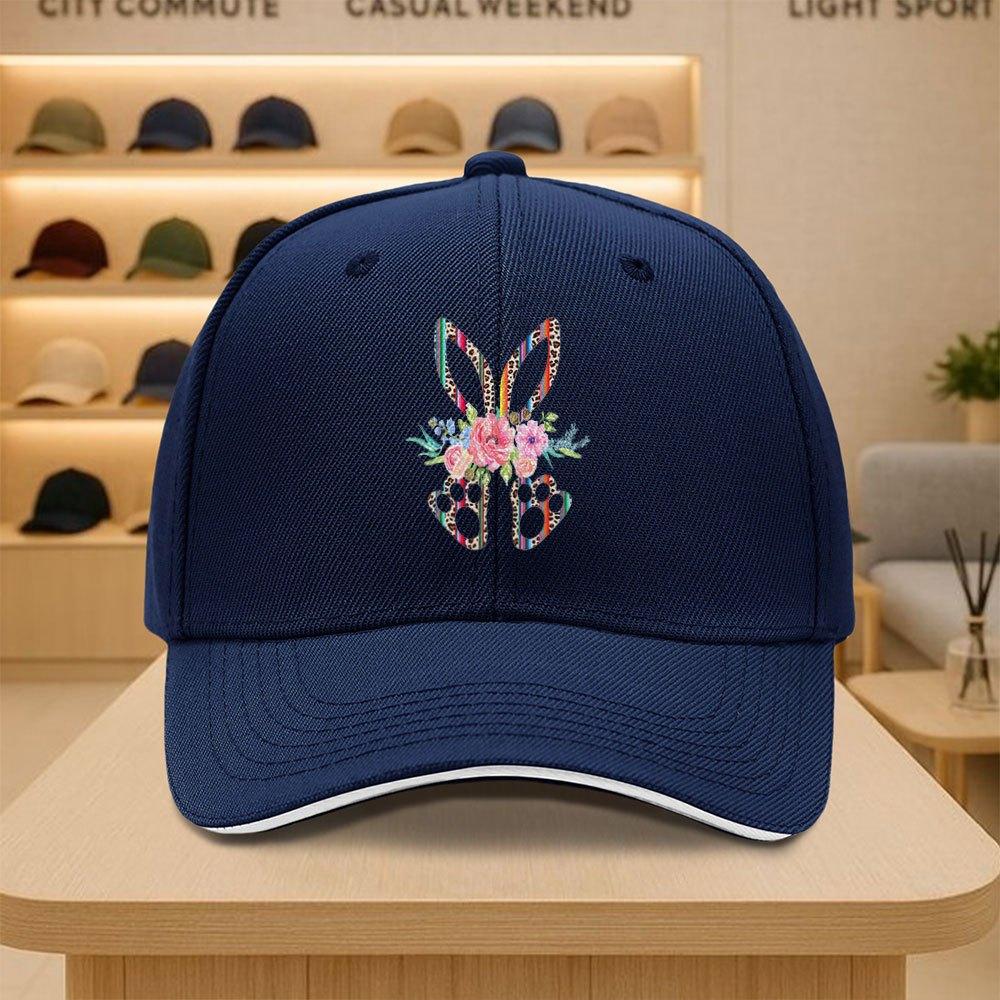 Floral Leopard Bunny Easter Baseball Cap Polyester Lightweight Outdoor Casual Unisex Cap