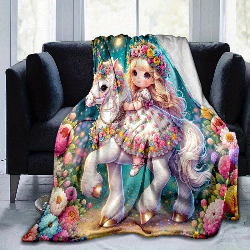 

1pc Flowers Unicorn Printing Lightweight Flannel Blanket, Comfortable and Warm Blanket, for Camping Sofa Bed and Couch Office, Gift 100x150cm